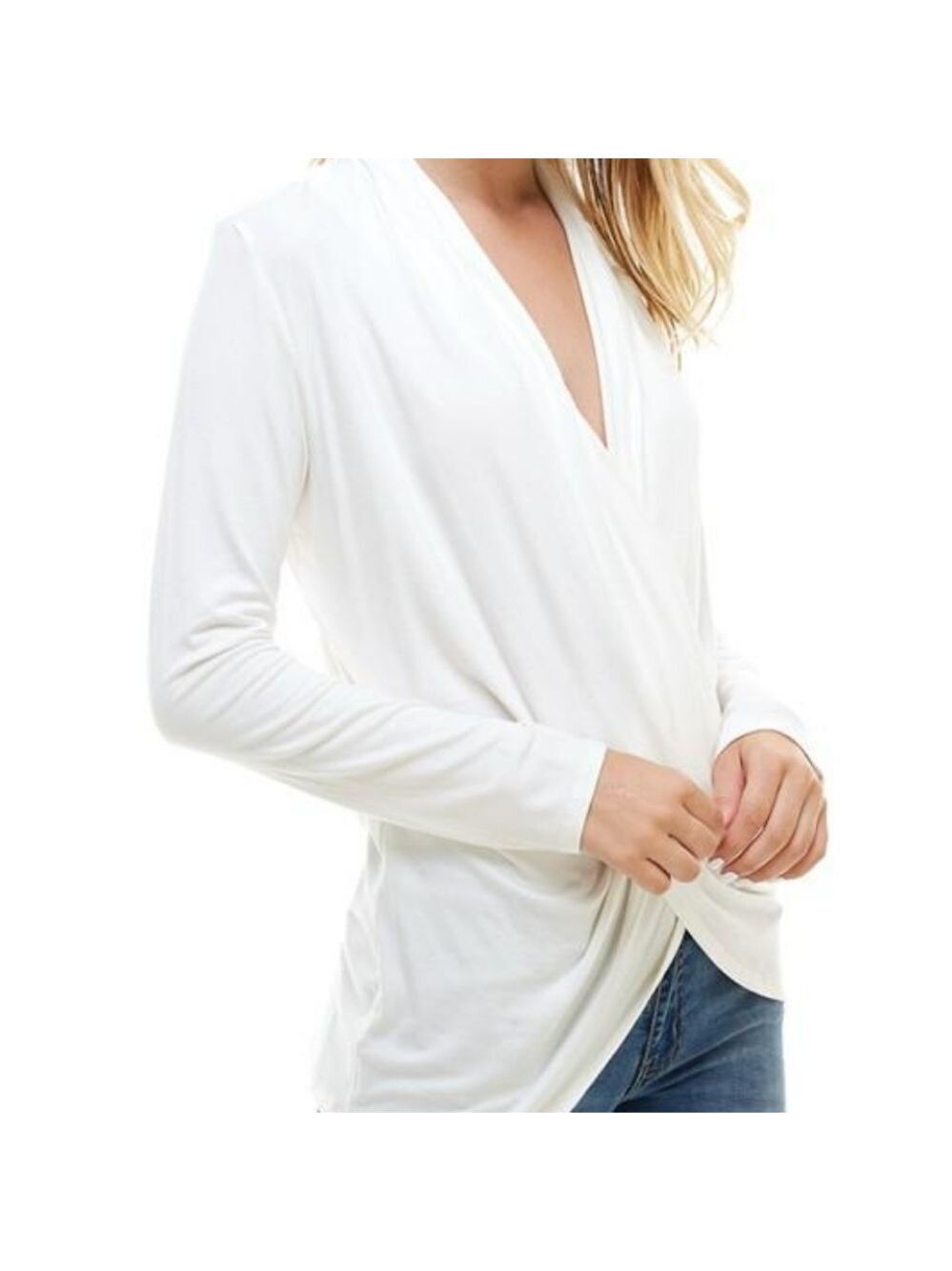 TRÏBE Long Sleeve White Cross Draped Front Top Size Large NWT